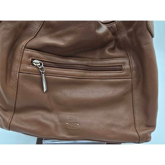 Stone Mountain Brown Leather Shoulder Bag With Keychain Accent & Zipper Pocket - Picture 5 of 12